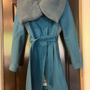 Anthropologie Teal Trench Coat with Gray Collar